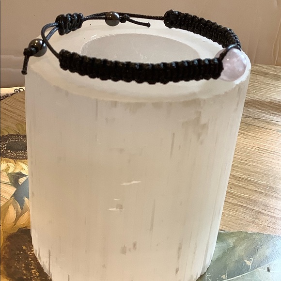 Rose quartz bracelet single bead macrame bracelet handmade black string bracelet - Picture 4 of 7